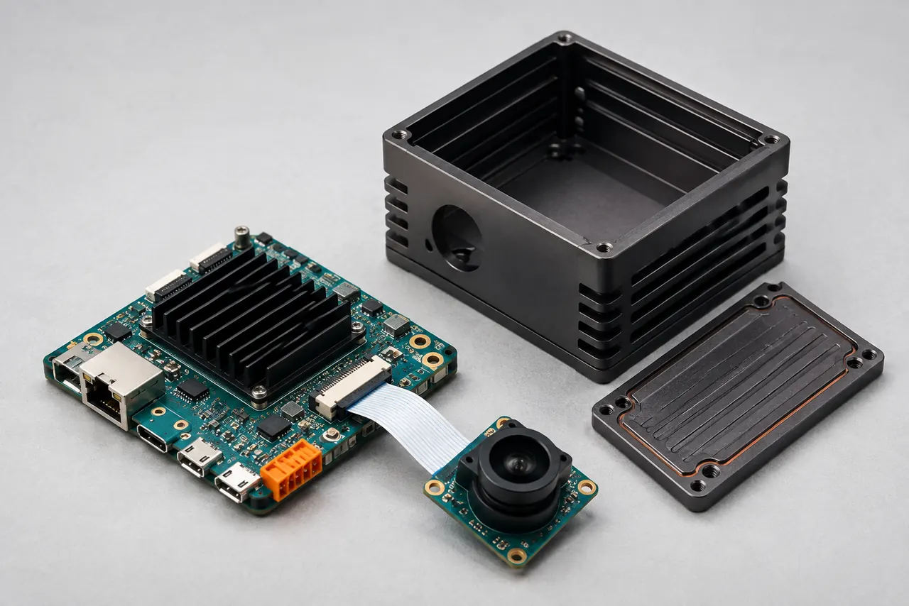 Illustrative embedded AI vision hardware with a camera module and processor